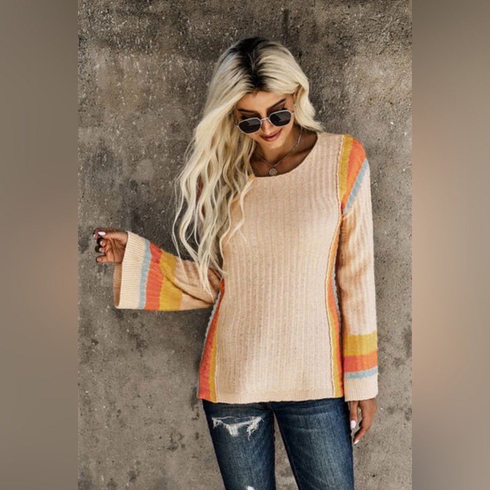 Source Unknown Multicolor Striped Crew Neck Sweater